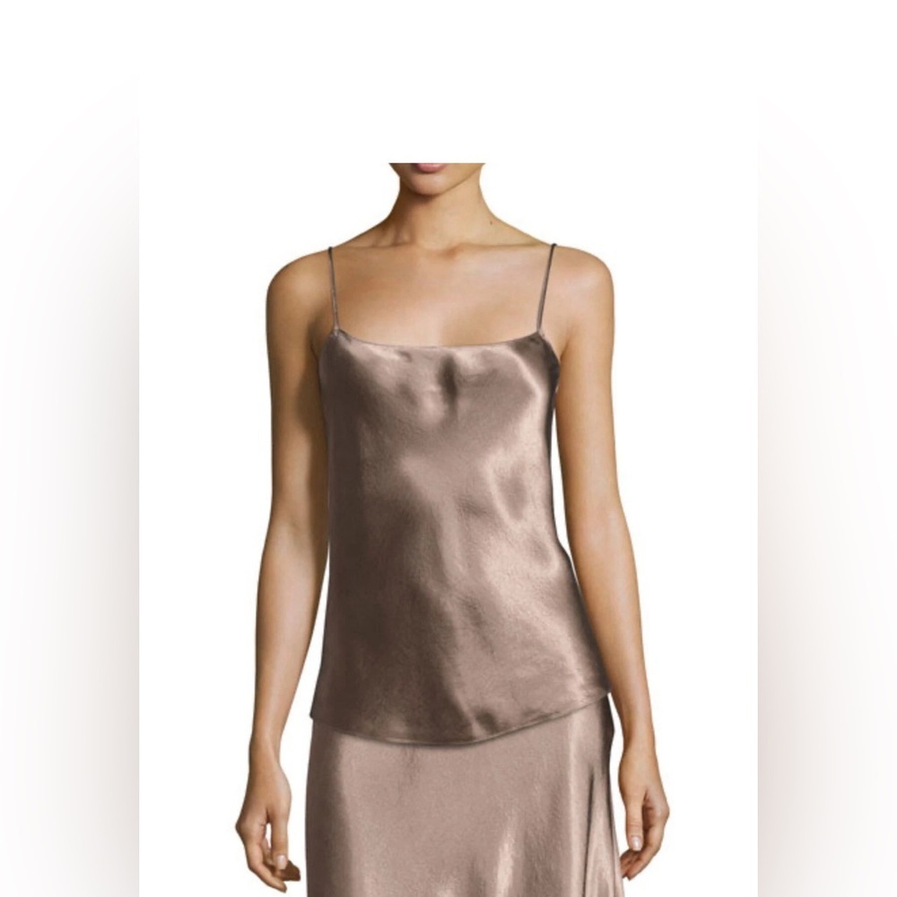 Vince Satin Camisole Taupe Cami Sleeveless Top Brown Size M Luxury Minimalist
